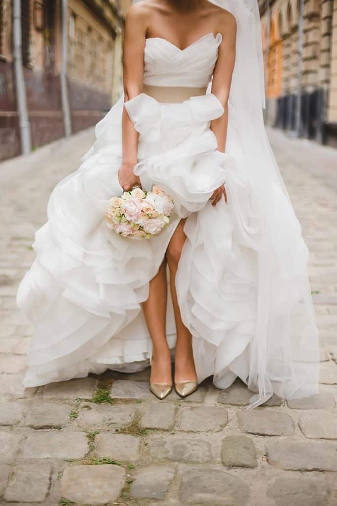 Bride on the old streets of Lviv, Ukraine