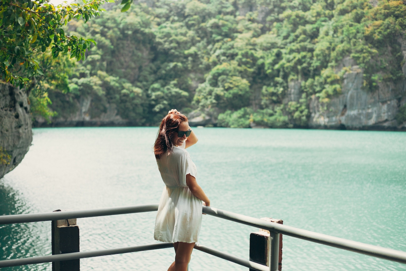 smiling woman posing at Ang Thong National Park, Ko Samui, Thailand