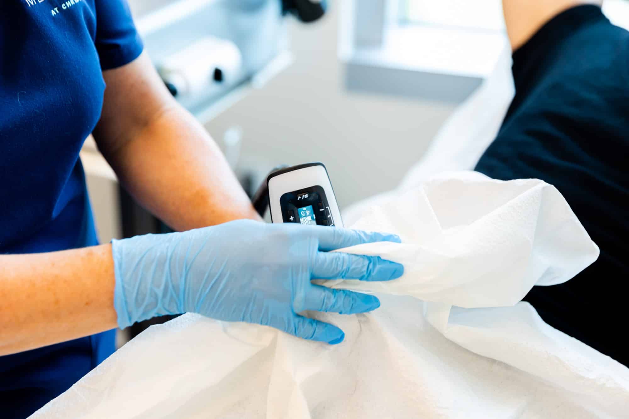 A patient receives Sound Wave Therapy in Houston.